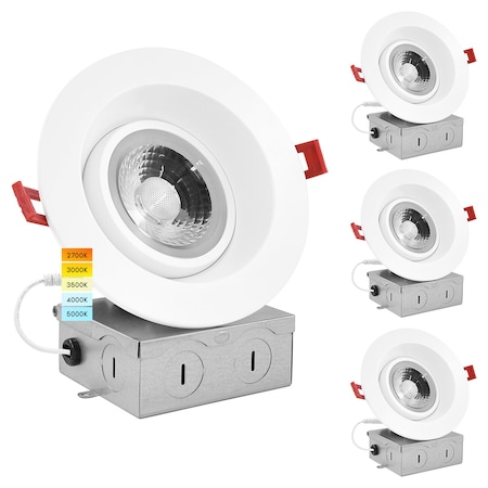 Luxrite 4 Inch Gimbal LED Recessed Downlights 5 CCT Selectable 2700K-5000K 12W 1000LM Dimmable 4-Pack LR23269-4PK
